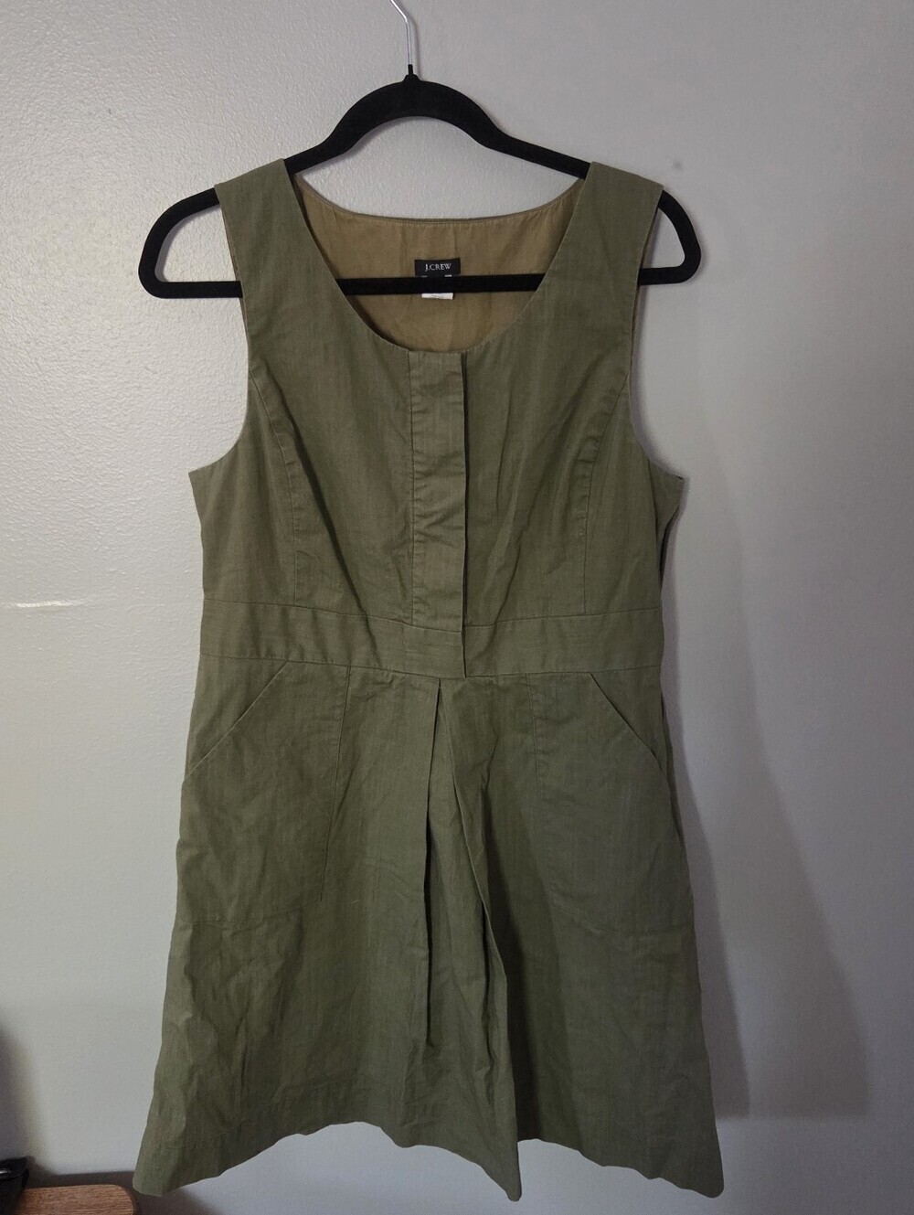 J.Crew Women's Olive Green Caroline Preppy Pleated Fit & Flare Short Dress Sz 12 - Picture 2 of 8